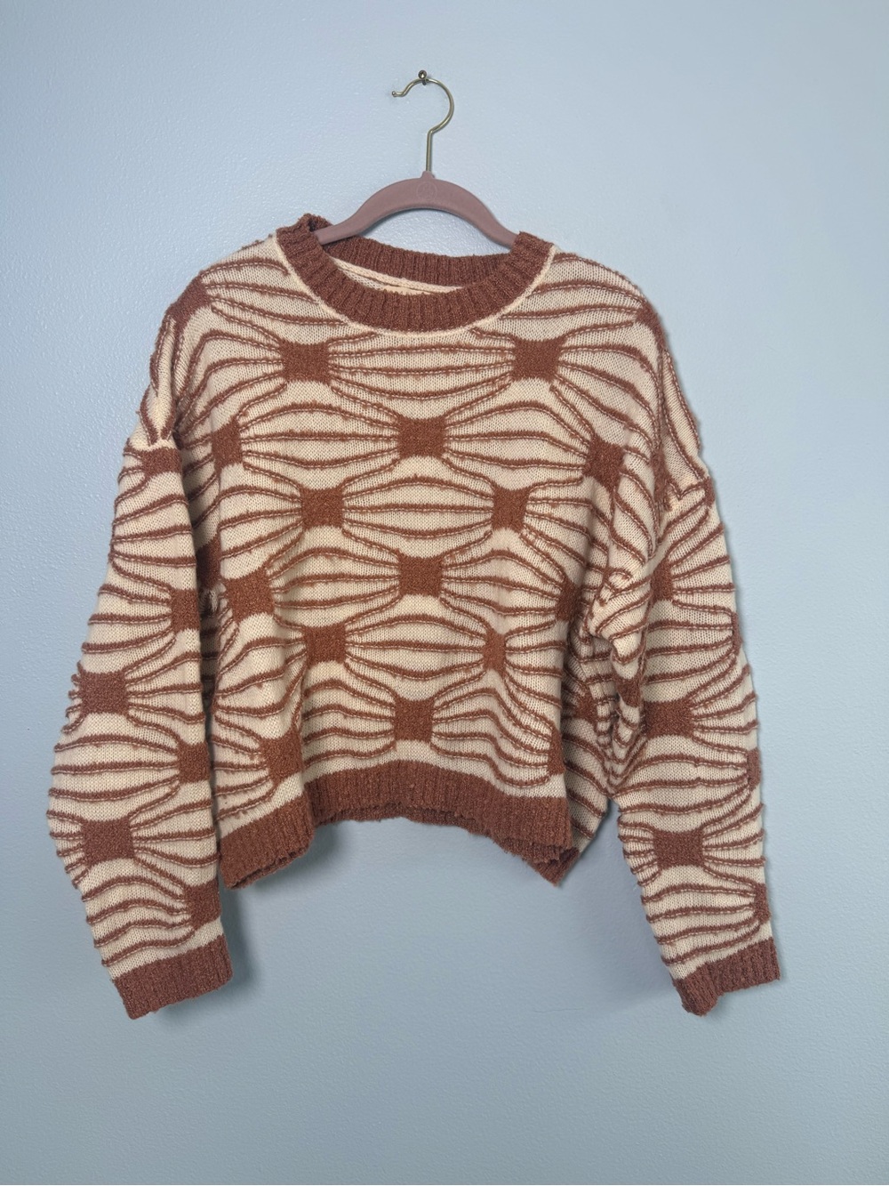 ILLA ILLA Cream and Rust Geometric Crewneck Sweater